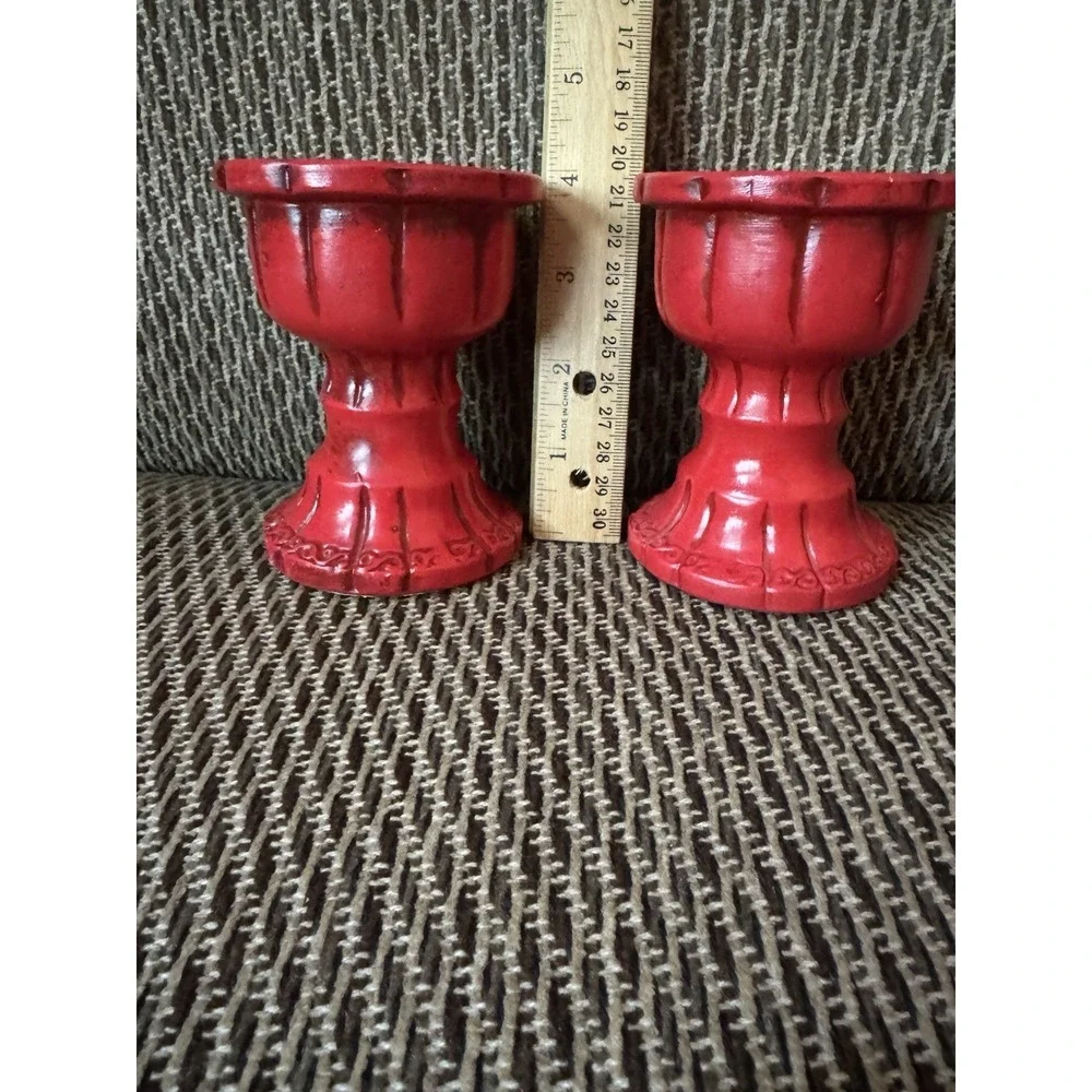 Vintage Pair‎ Red Ceramic Candle Holders Mid Century Modern Japan Boho Decor